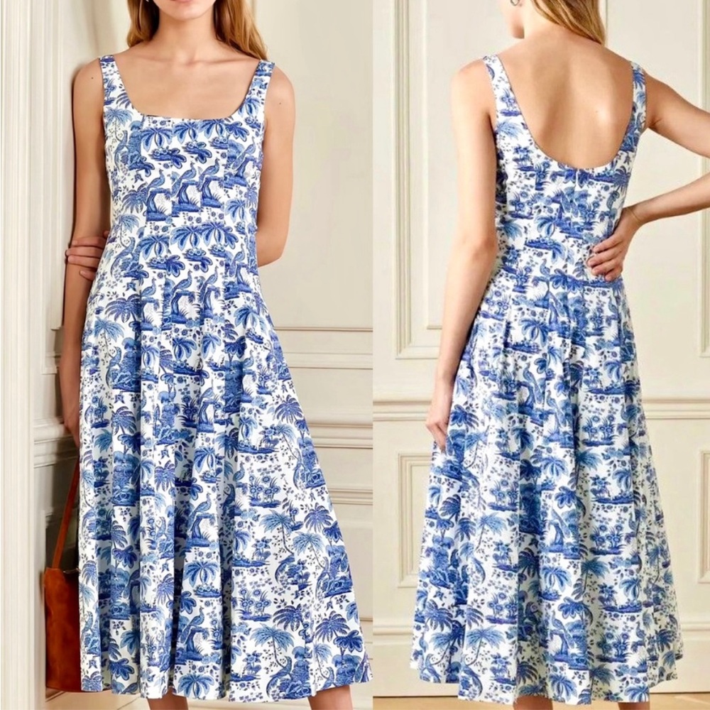 NWT Staud Wells Midi Dress Blue Toile